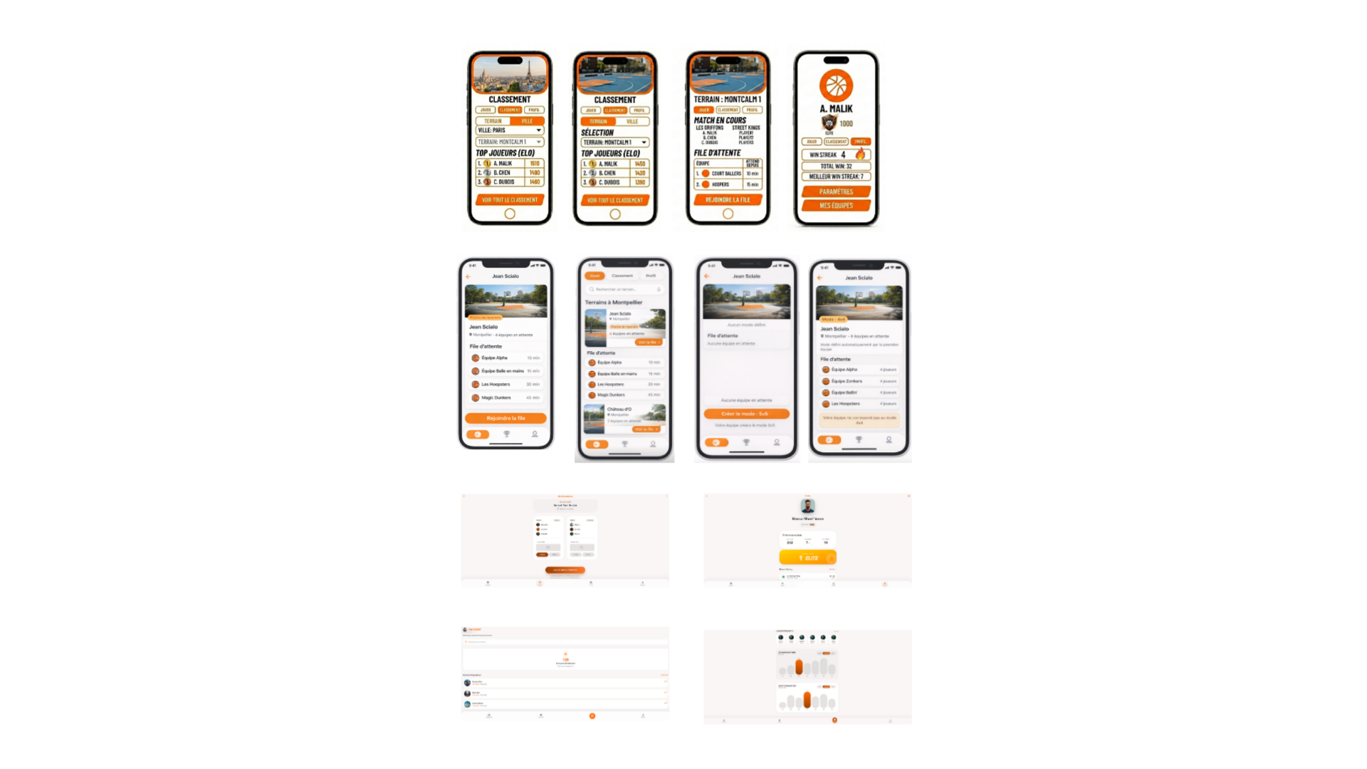 Maquettes BB-Rank — application mobile de gestion de matchs de basketball